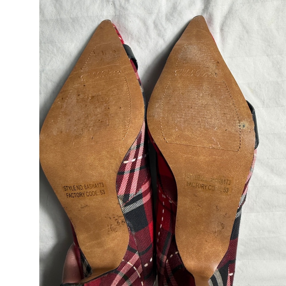 Wild Rose Red Plaid Pointed Toe Pumps Buckle Stiletto Heels Sz 6 Alt Metal - Picture 8 of 8